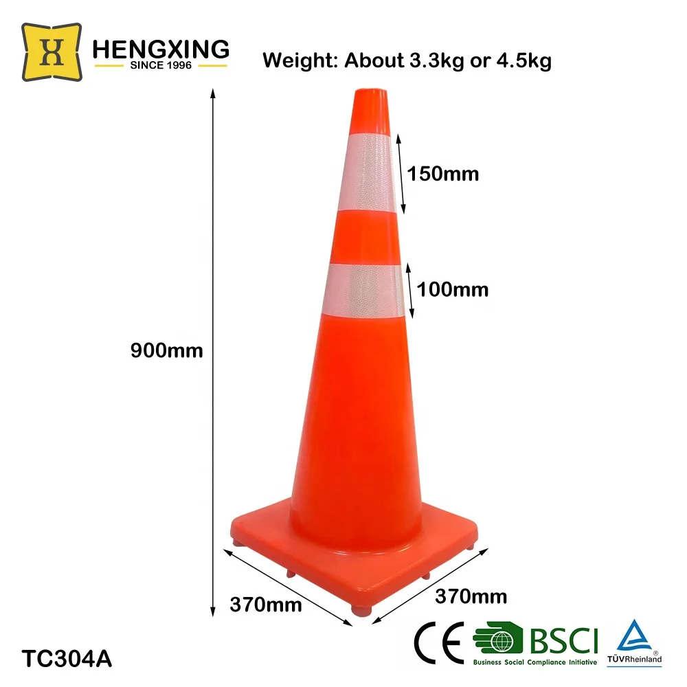 TC304A Factory Wholesale Customize Orange Road Cone 900mm Height High Impact Resistance PVC Traffic Cones