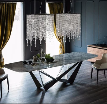 Italian light luxury modern vintage rectangular granite marble dining table