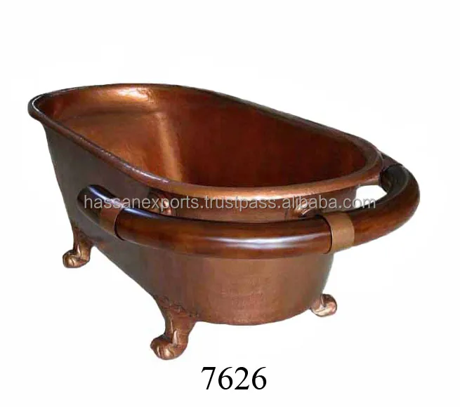 Handicraft Bathroom Decorative Copper Bathing Tub Plain Mirror Polish Bath Tub for Home Decoration Bathing Tub