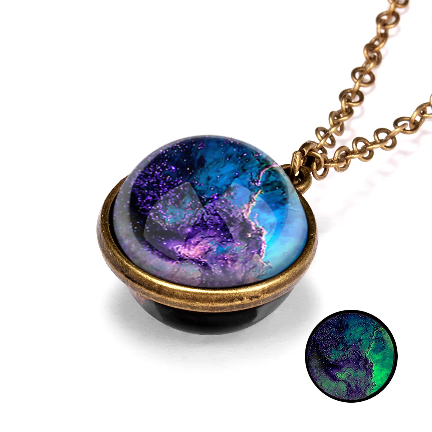 Universe Glass Cabochon Double Sided Pendant Necklace Galaxy