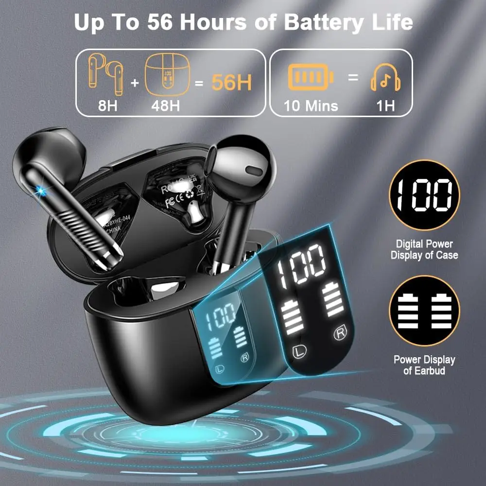 Bluetooth 5.4 Wireless Earbuds With 4 ENC Microphones, Bluetooth 56H In-Ear Earbuds, Noise Cancelling, Deep Bass, Mini Bluetooth Earphones Waterproof IP7 LED Display - View #11