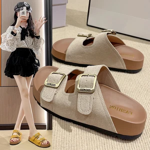 2026 Summer Thick-Soled Sandals Womens Retro Outdoor Casual Belt Buckle Open Toe Flip Flops Slides Slippers for Women Ladies