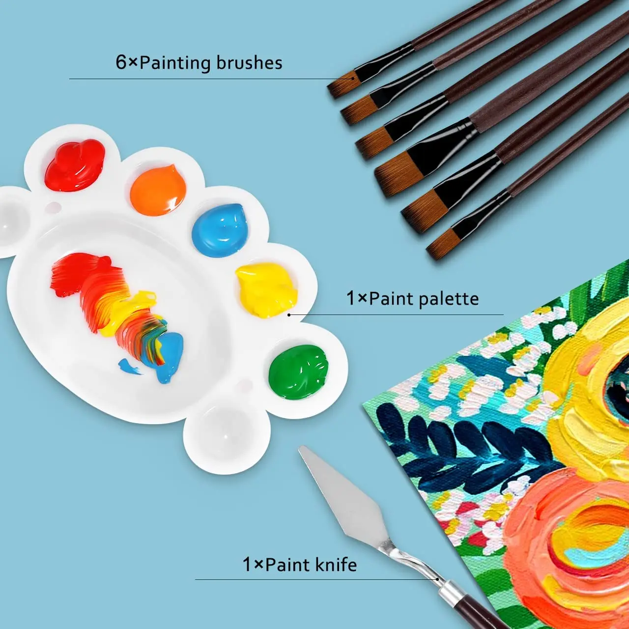 Acrylic Paint 36 Color Painting Supplies Set With 6 Art Brushes Palette