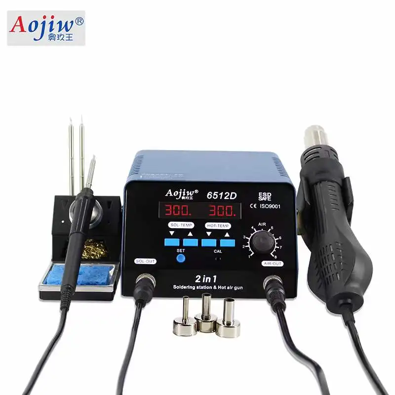 Aojiw 6512D حامل هواء ساخن ومحطات لحام إعادة تشغيل محطة 2 في 1 مصدر مشترك للتوريد أداة إصلاح الهاتف المصنع