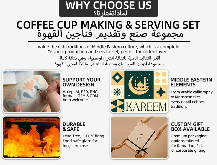 Dallah Teapot and 6 Cups Display