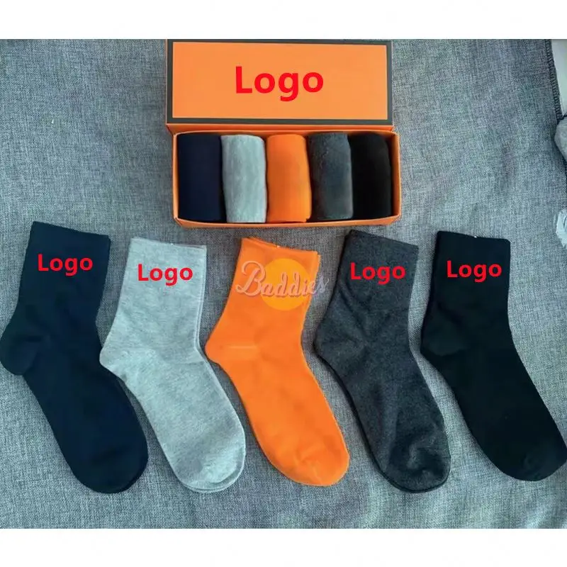 Носки известного бренда с принтом логотипа, индивидуальные стильные высокие носки до бедра, компрессионные короткие мужские носки