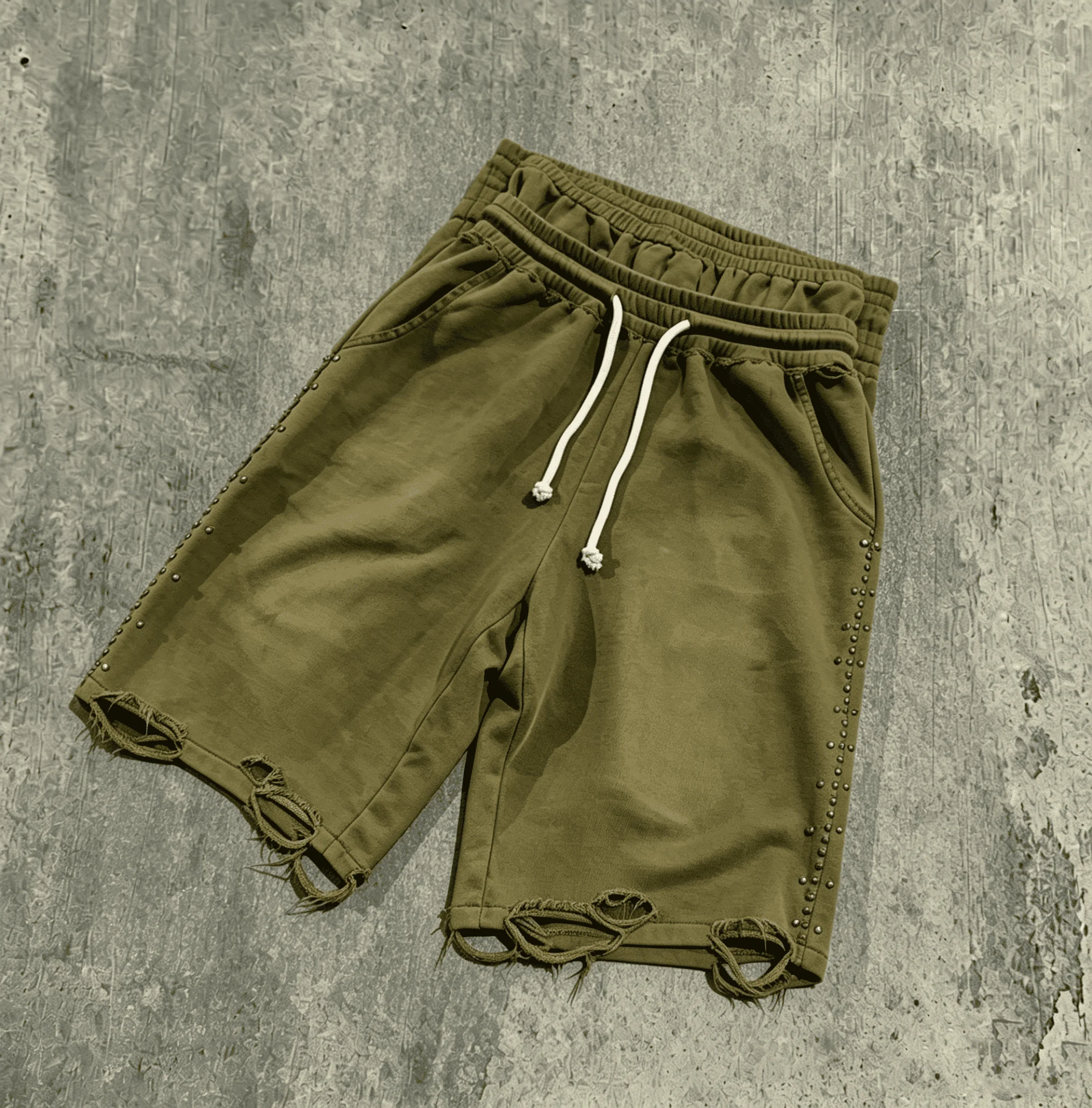 Custom Logo Men Baggy Double Elastic Waist Frayed Hem Hip Hop Streetwear Custom Hot Pink Washed Distressed Rivet Decor Shorts gallery 7