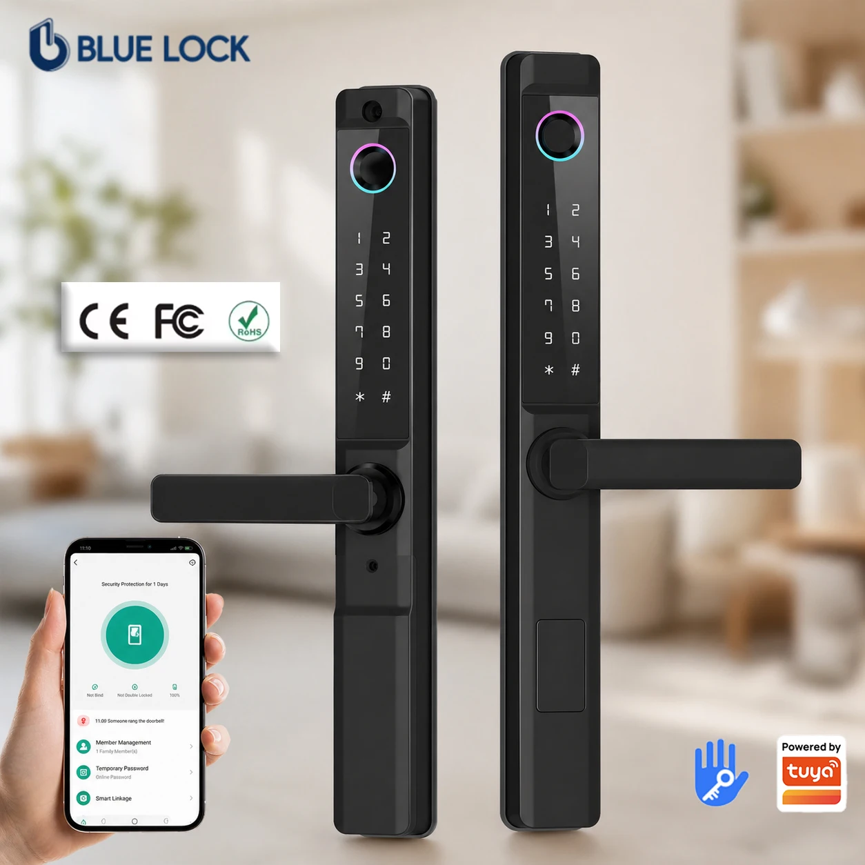 Bluelock TTLock Tuya Wifi BLE Waterproof 3085 Broken Bridge Mortise Fingerprint Smart Door Lock Double-sided Outdoor Use