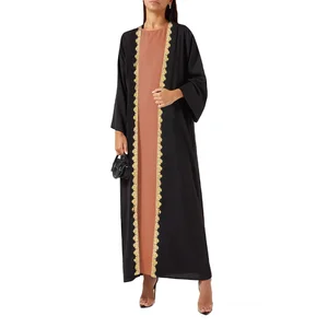 Spring and Autumn New Women's Slim-fit Muslim Robe Casual Elegant Loose Solid Color Dress