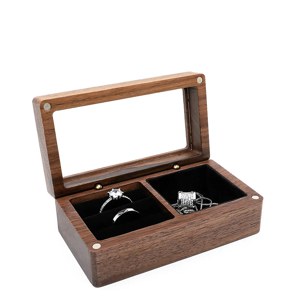 Walnut Wood Jewelry Box Necklace Ring Bracelet Bead Organizer Wooden