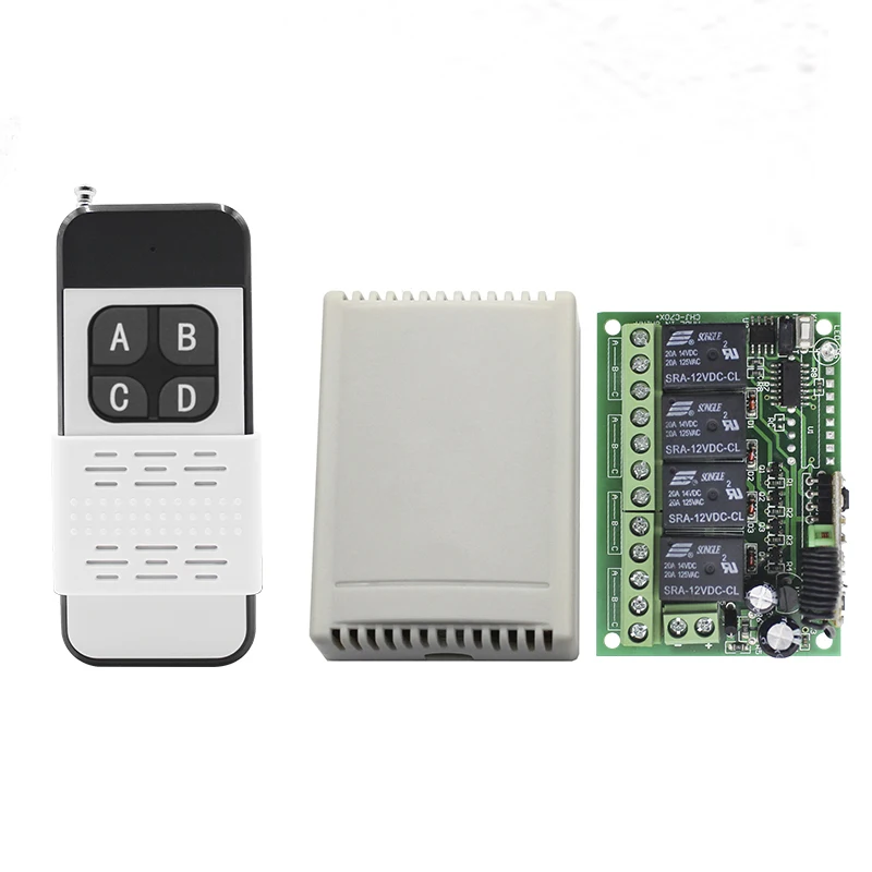 12V Relay Module 4-Channel Receiver Board with Light Wireless Remote Control Switch 315/433.92 MHz RF Transmitters for Garages