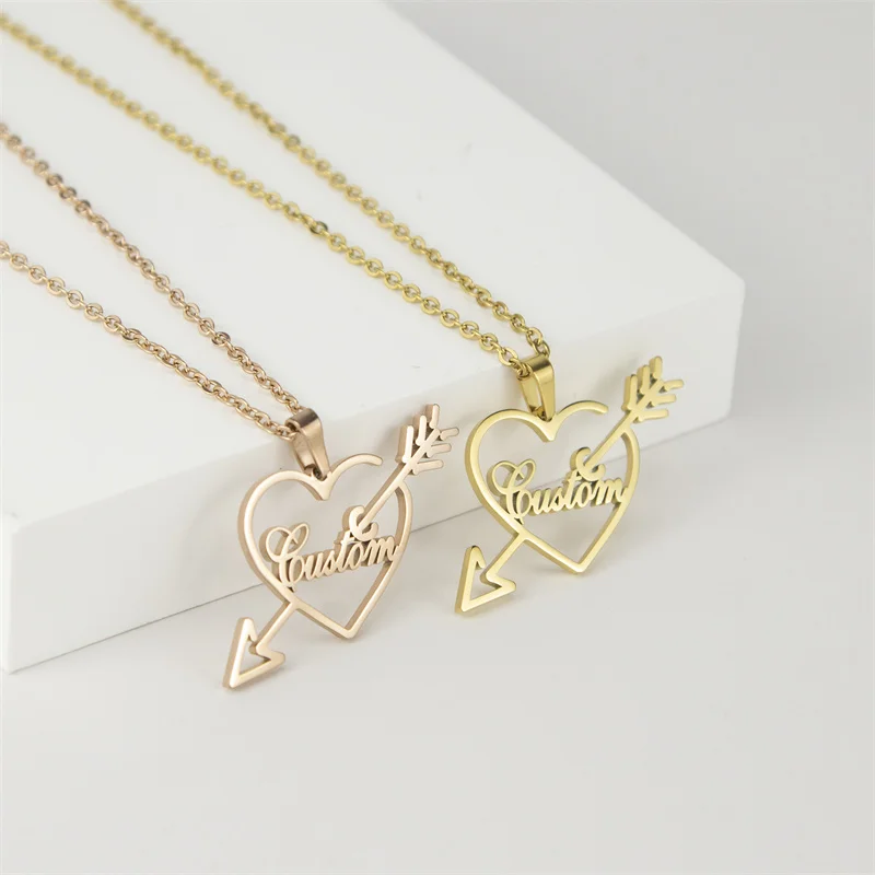Cross-border Sales Creative Custom Shape of the Heart  Jewelry Stainless Steel an Arrow Through a Heart Custom Name Necklace