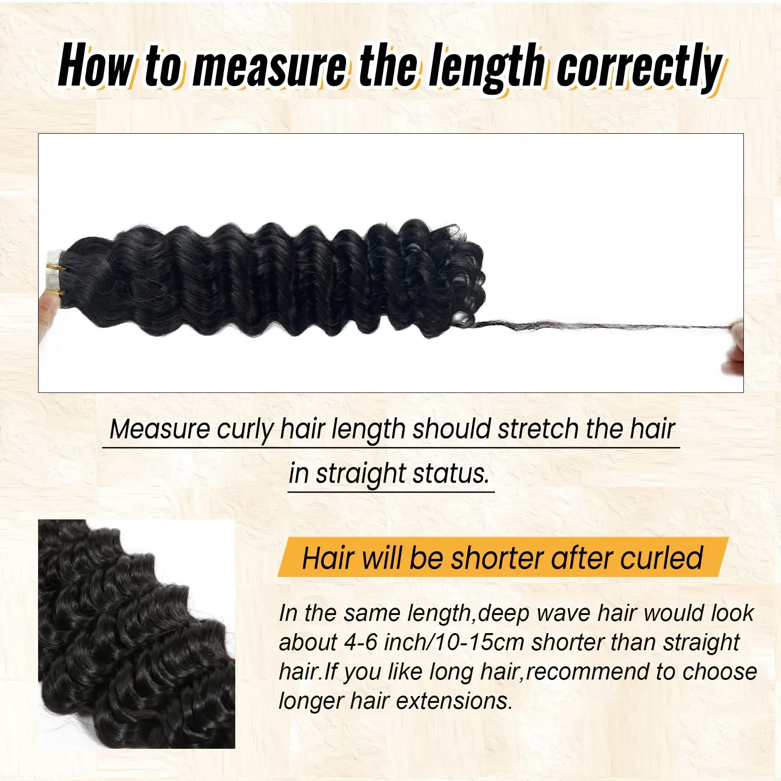 Deep Wave Tape In Hair Extensions Human Hair Remy Natural Color 20Pcs/Pack Skin Weft Invisible Tape_voghion.com