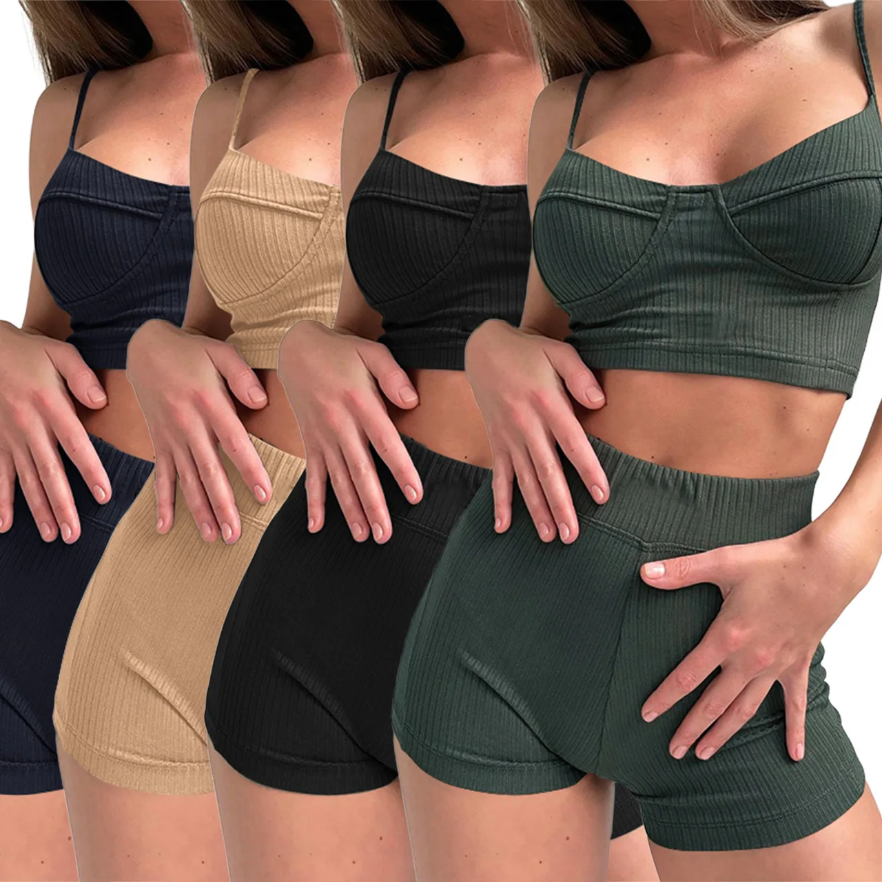 Boboyu New Rib Sexy Crop Top With Padded Women Bodycon High Waist Gym Shorts  Two Piece Set Solid Casual Fitness Sets Yoga Wear - Buy Women Two Piece Set  Lounge Wear,Summer 2
