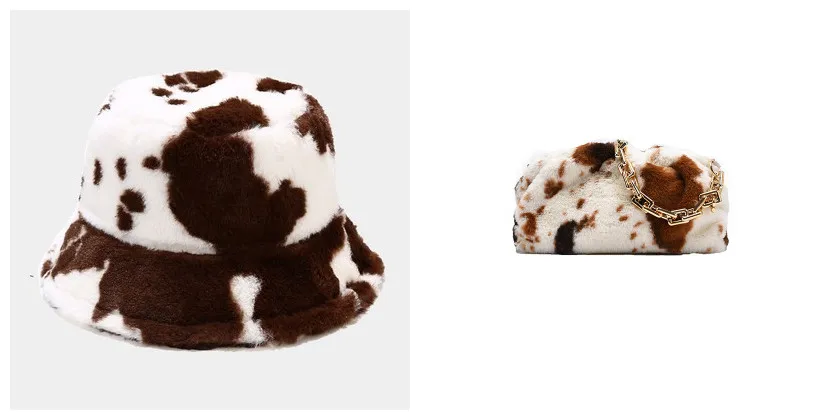 Animal Print Fur Hat & Bag Set