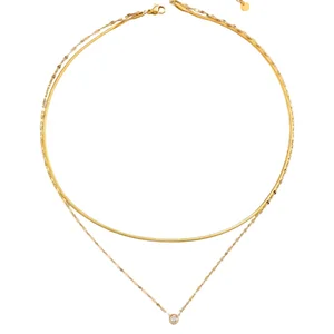 MW Trendy 18k Gold Plated Water Droplet Shaped Pendant Geometric Design Stainless Double-Layered Chain Necklace for Women