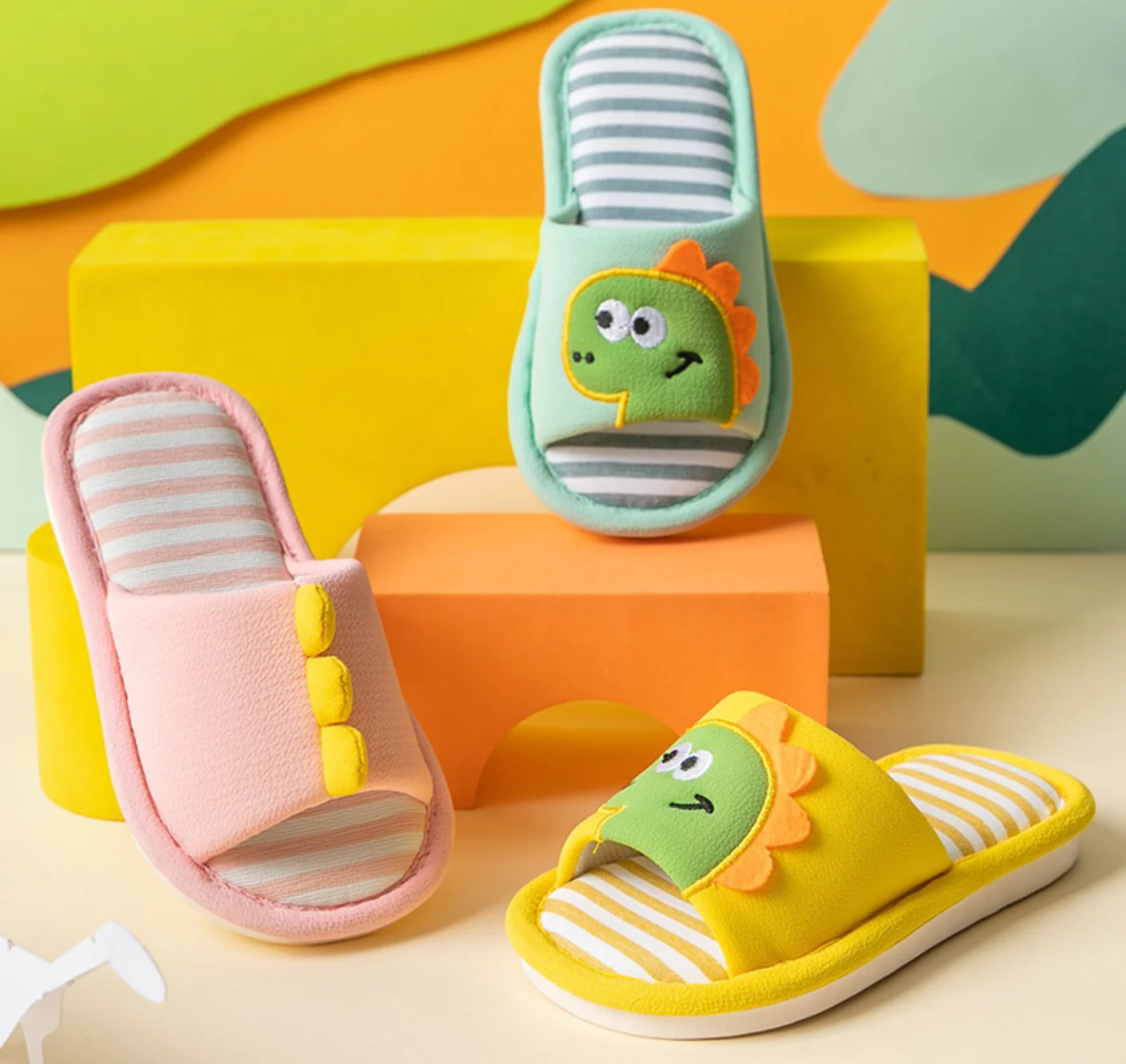 Детские ленивые модные тапочки нового дизайна, льняные тапочки с открытым носком