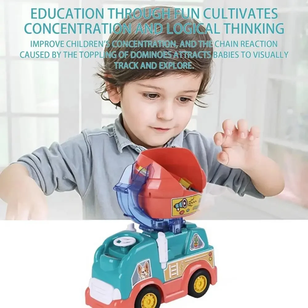 OBEST Jouet Voiture Domino 4 En 1 – Train Rallye 120 Pièces Avec Lumière/Son – Bras Interchangeables – Placement Auto Dominos – Cadeau Enfant 3+ Ans OBEST Domino Rallye 4 Têtes