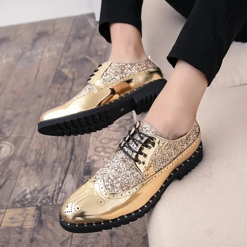 Golden Glitters Luxury Lace-Up Dress Shoes for Men OEM