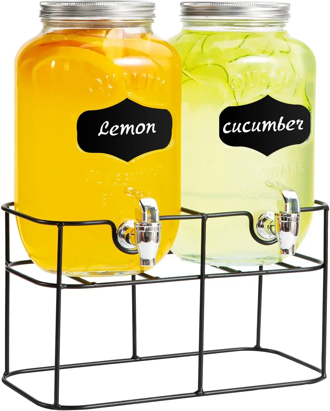 Estilo 1 Gallon Glass Mason Jar Double Beverage Drink Dispenser on Metal Stand