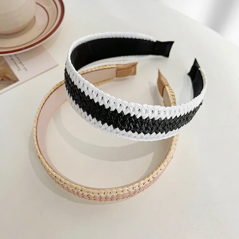 New Hot Selling Flat Headband Handmade Braided Hairbands Raffia Headband Wide Buy Raffia