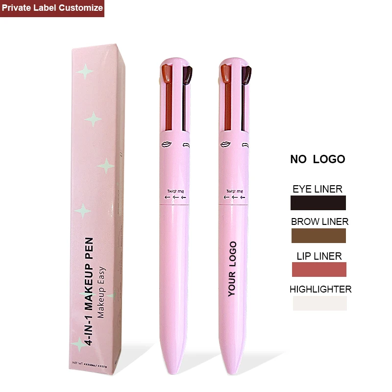 Private Label Customize Four Colors 4 Filler Highlighter Lipliner Eyeliner Eyebrow Pencil  4 Colors Makeup Pen 4IN1