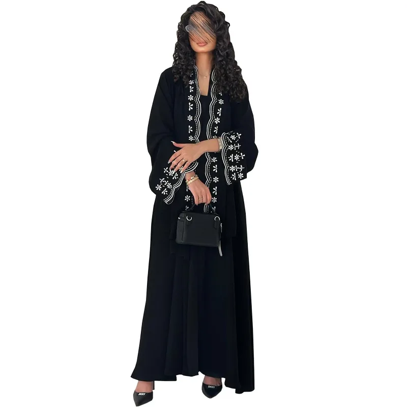 2026 Dubai Ladies Long Sleeve Sequin Embroidery Black Gown Elegant Luxury Abaya Eid Robe Evening Dress Hijab 2 Pieces Set