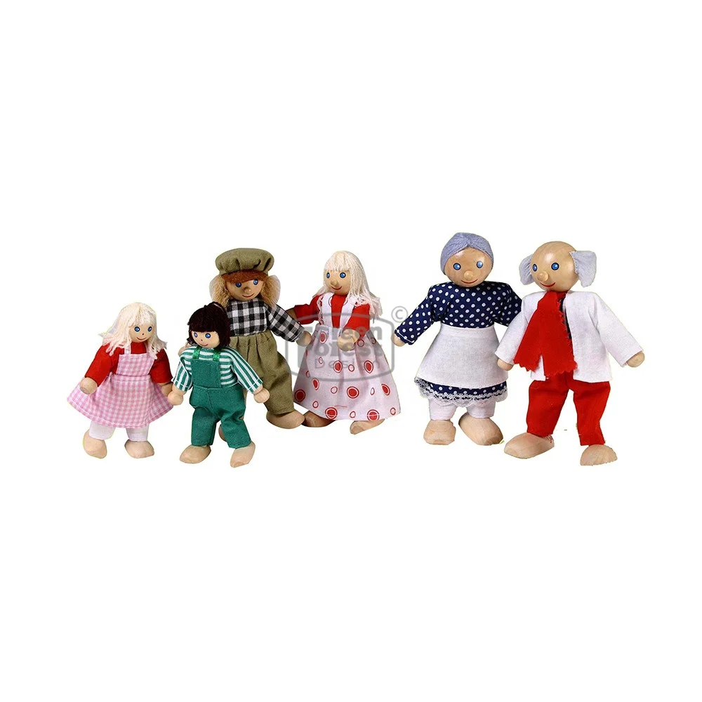 семейка nude Wooden Happy Doll Family of 6 People - Flexible Figures