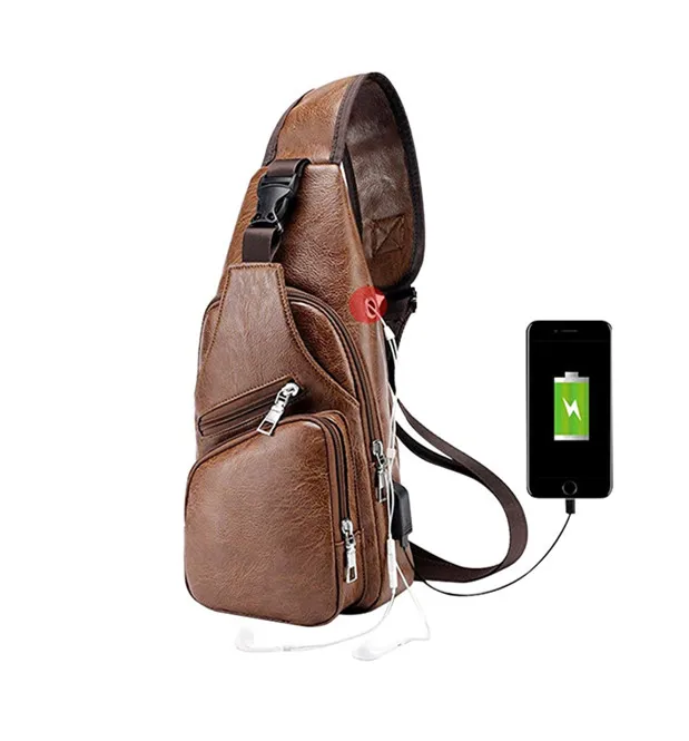 Men Chest Bag Leather Sling Shoulder Backpack Anti Theft Water