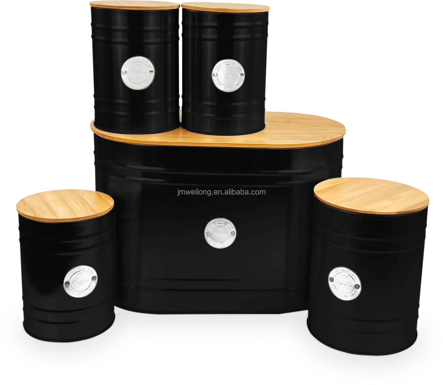 5 Pcs Food Storage Jars Black Metal Home Kitchen Bread Bin Box