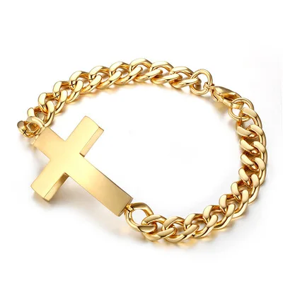 mens gold bracelet with cross