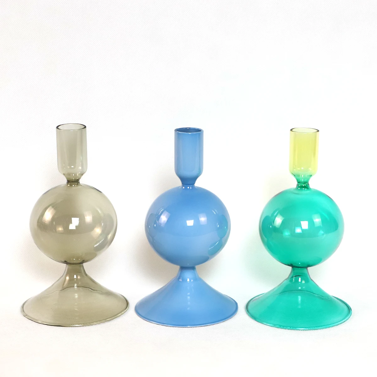 Romantic Wedding Colorful Glass Tapered Candlesticks Vintage Glass Candle Stick Holder factory