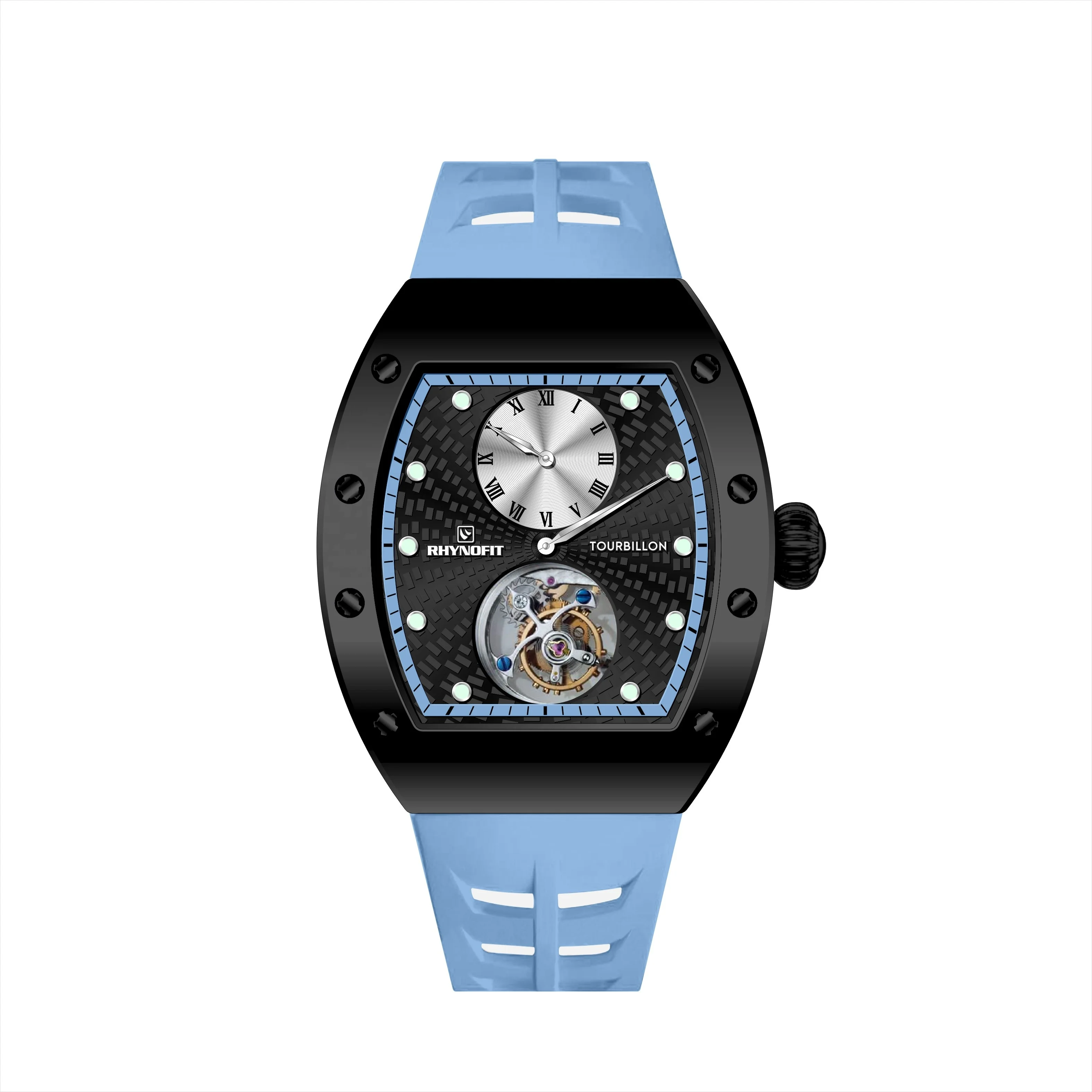 Seagull Tourbillon Skeleton ST8006 Hand Wind Watch Movement Luminous Hour Dot Indicator Silicone Band with Small Dial Watches