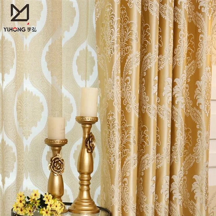 Elegant Damask Fabric Curtains and Drapes Design for Living Room