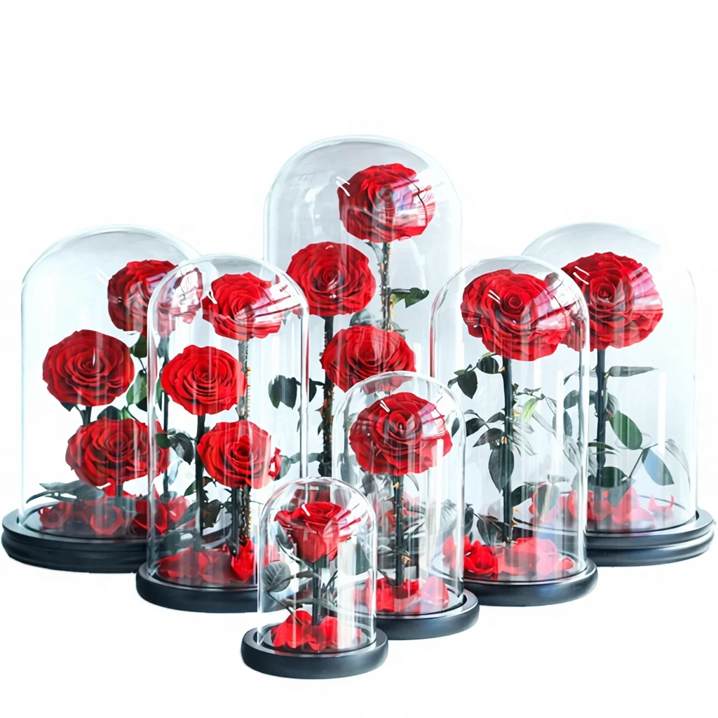 Factory Wholesale Valentine's Day Christmas New Year Glass Dome Preserved Forever Roses Enchanted Belle Gift Box
