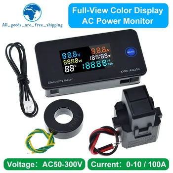 AC50-300V 6 in 1 Color Display Voltmeter Current Power Energy Temp Digital Meter