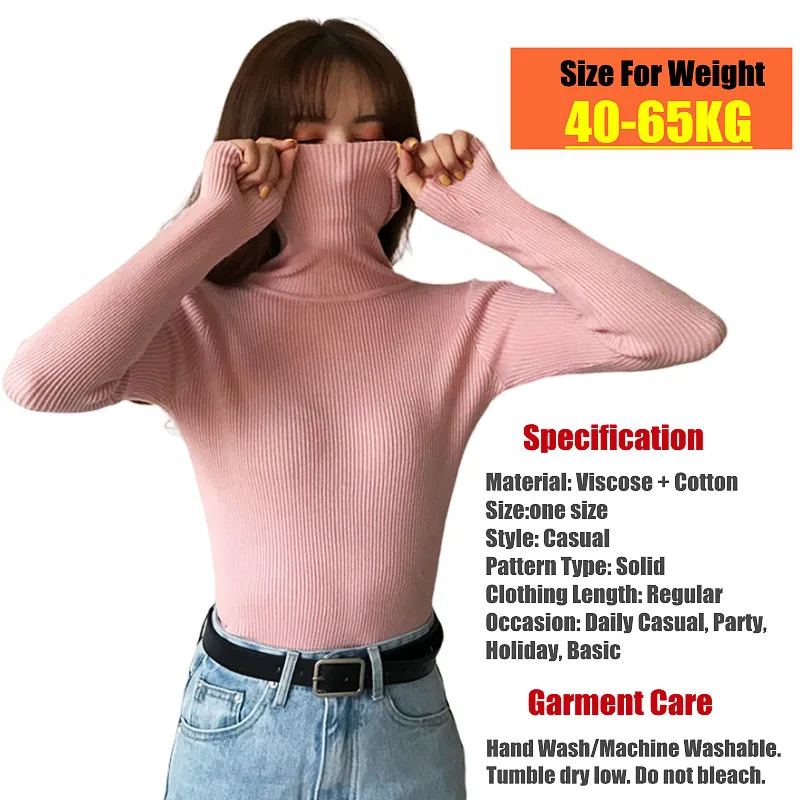 Causal Turtleneck Knitted Women Sweater Top Autumn Long Sleeve Slim Primer Shirt Elastic Pullover Solid Women Sweater