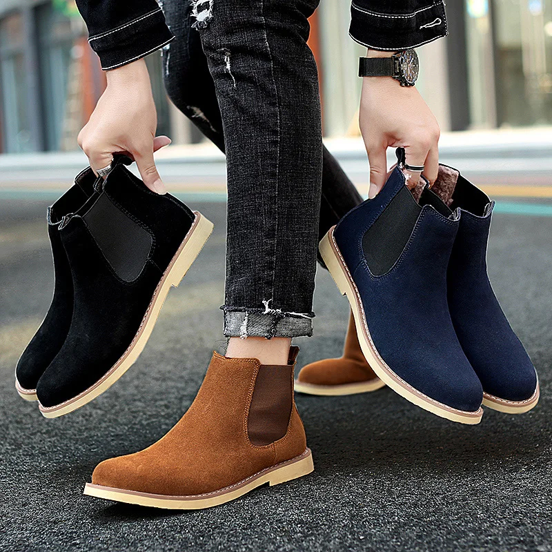 Luxury Handmade Suede Boot Men Winter Chelsea Boots
