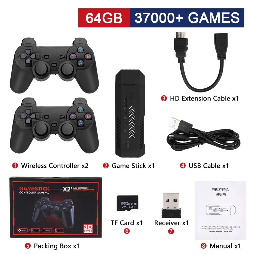 Ylw X2 Game Stick Gd10 Plus Mini Game Player X2 Hot 4k Retro Hd Console