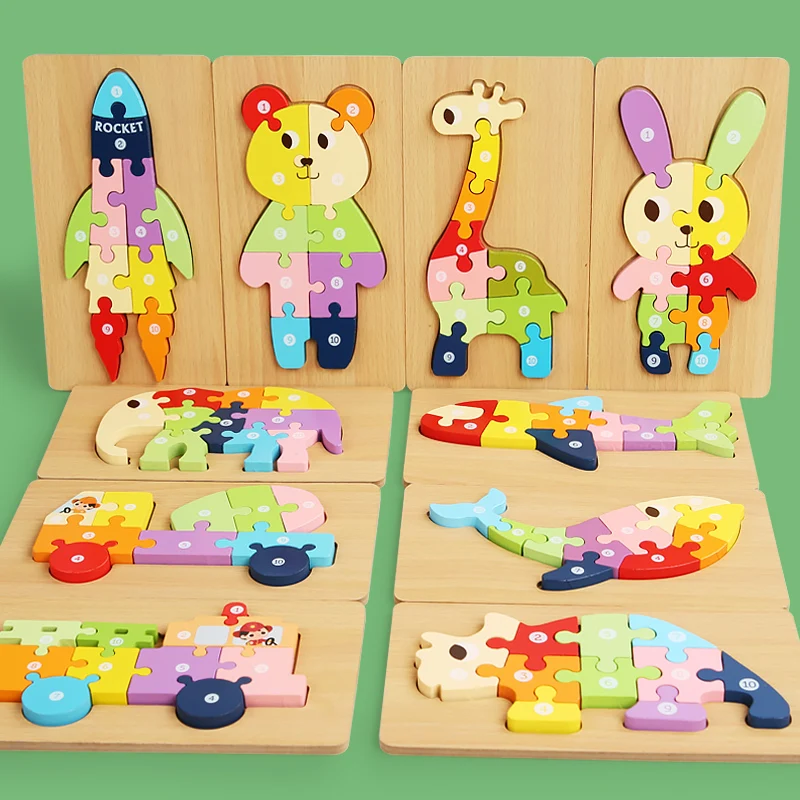 New Product Montessori 3D Wooden Jigsaw Puzzle Baby Cartoon ...