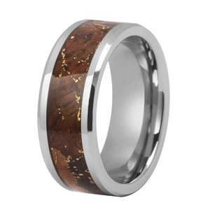Tizti 8mm Gold Foil Inlay Wood Titanium Mens Weeding Band Stainless Steel Ring Tungsten Carbide Rings for Men Women