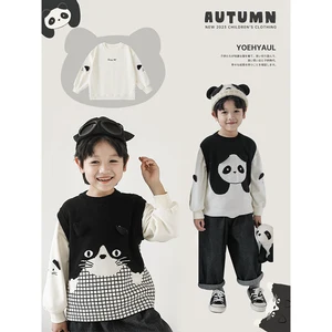 Boys Letter Embroidered Three-Dimensional Ear Casual Sweatshirt 2023 Autumn New Children's Loose and Handsome Top