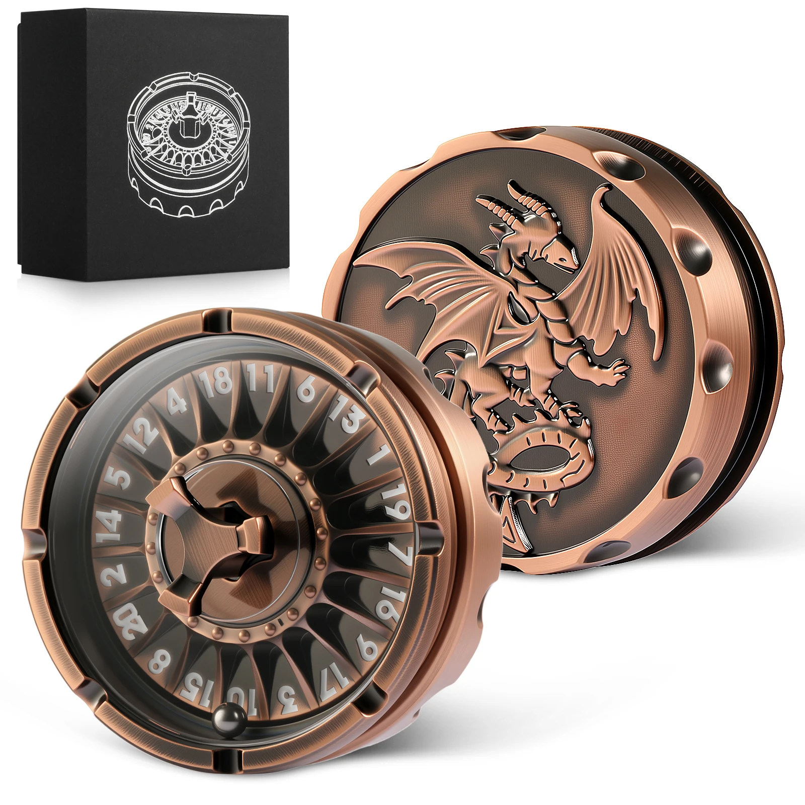 Spinner à Dés Dragon Pour Jeux De Rôle – Dés Métal Rotatifs D4 D6 D8 D10 D12 D20 D% – Accessoire Table RPG Donjon