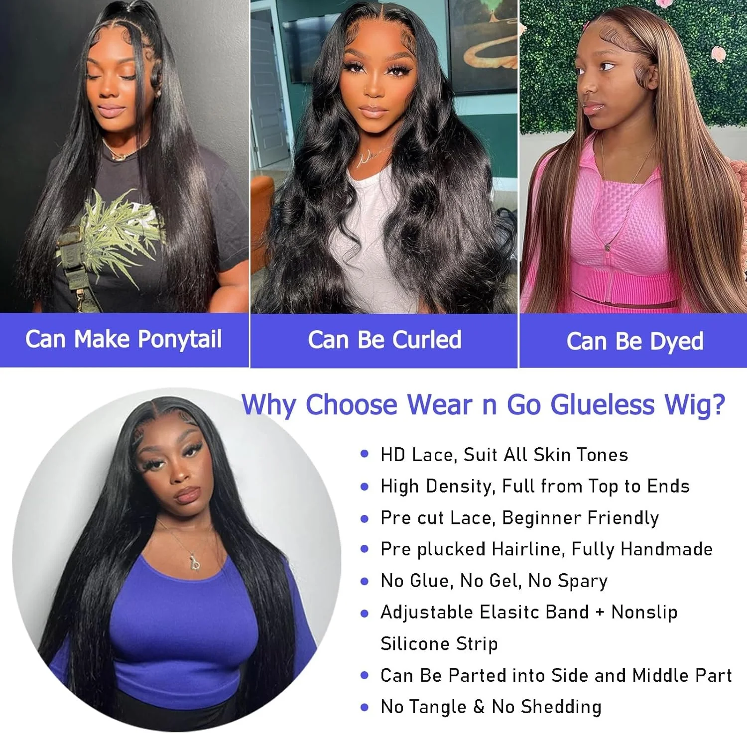 Silky Straight Lace Wig Blend Human Hair 28 Inch Glueless Beginner Friendly HD 5x5 HD Lace Closure Wig 28 Inch Long Straight Glueless Wig  main image 3