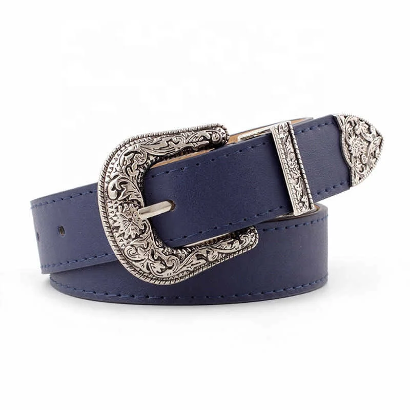 Ceinture En Cuir Vintage ROYALZ Pour Femme - 38mm, Cuir De Buffle, Boucle Florale