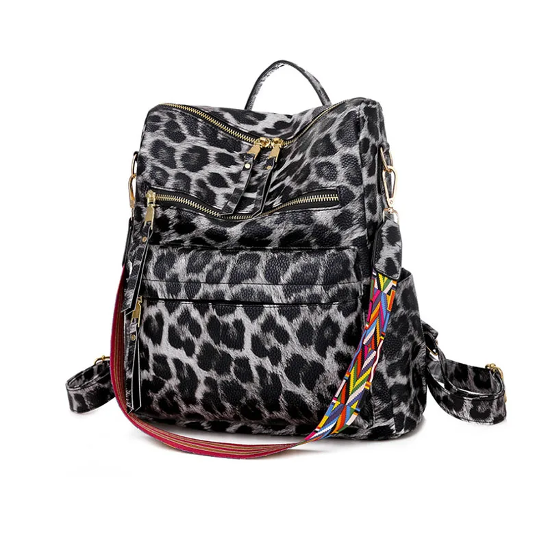 Women Backpack Personalized Zipper Women Monogrammed Retro Leopard PU Leather Backpack