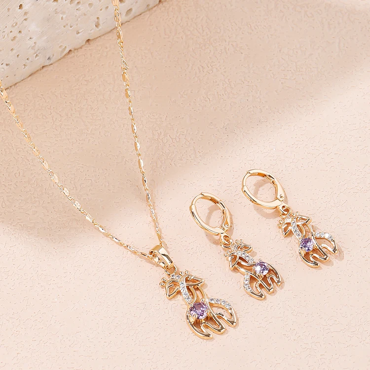 Ensemble Boucles D'Oreilles Et Collier Girafe Mignon DUOWEI - Cadeau Femme Fille