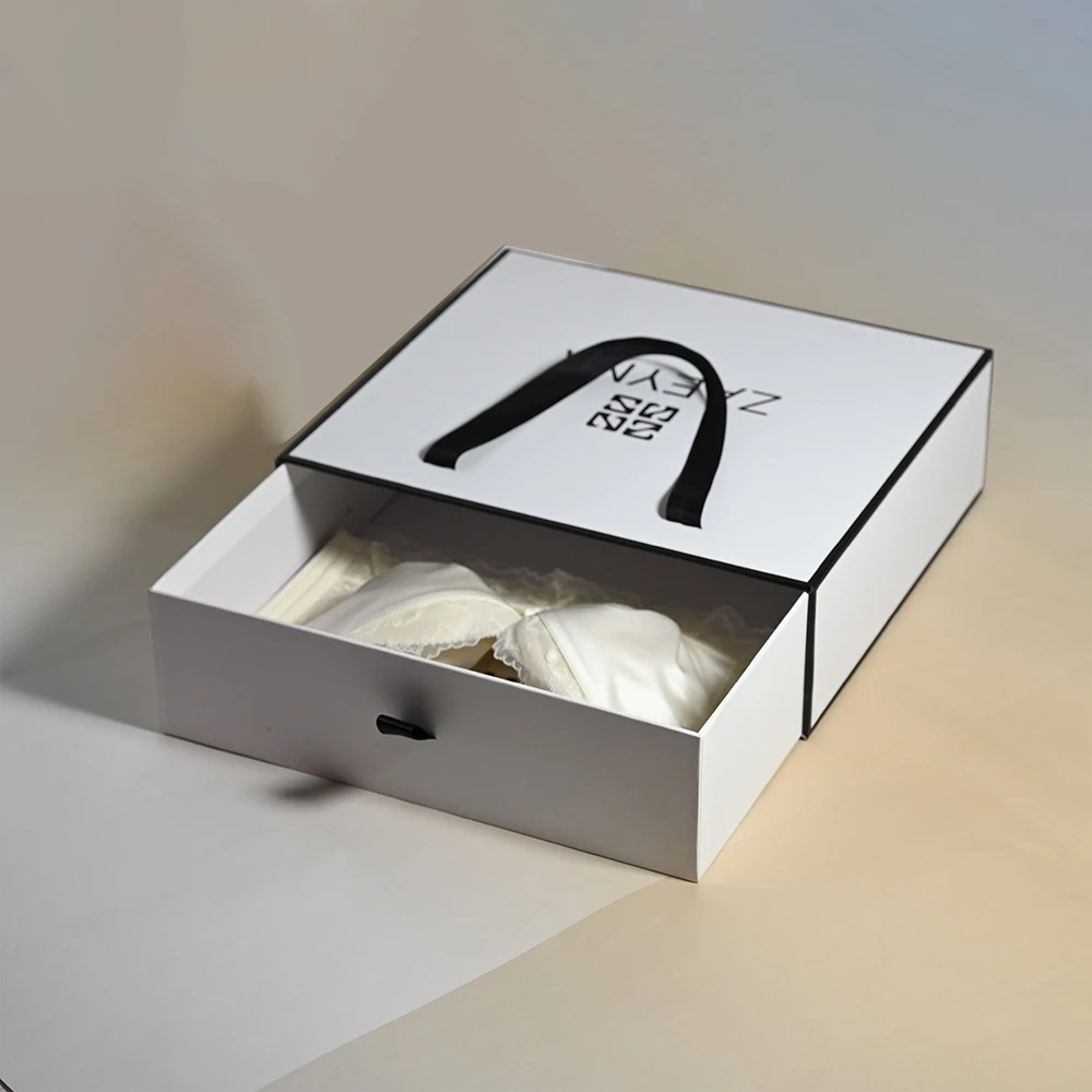 Luxury Custom Printed Logo Cardboard Coated Paper Rigid Pull Out Strap Sliding Drawer T Shirt Underwear Gift Box Packaging