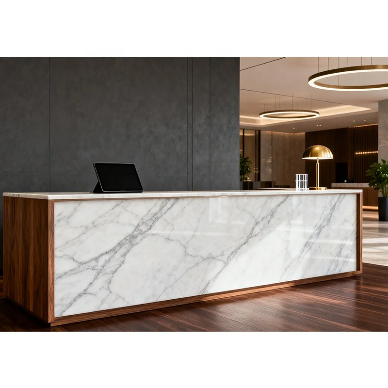 Modern White Marble Reception Desk for Indoor Use for Hotels Hospitals Offices Home Bars Malls