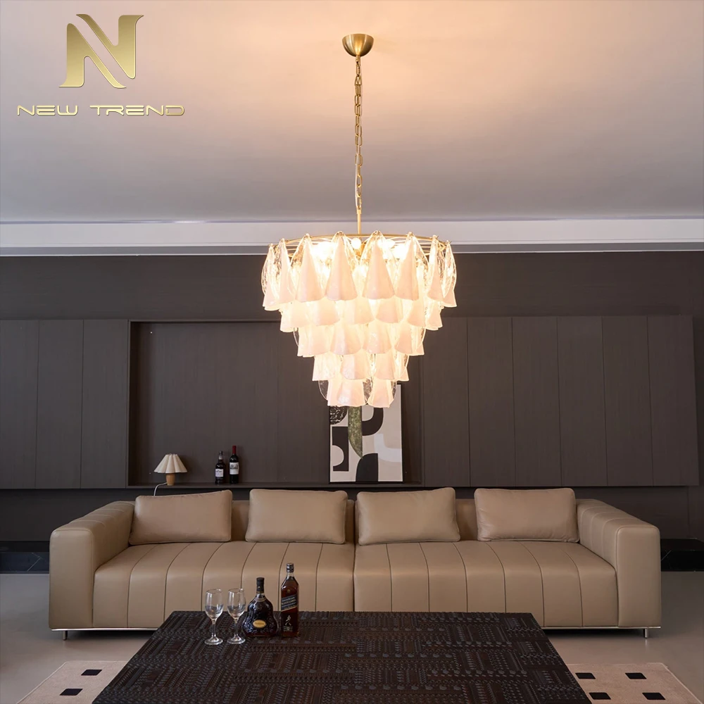 CPL-455 French Vintage Murano Glass Petal Chandelier – Luxury White Floral Pendant Light for Bedroom